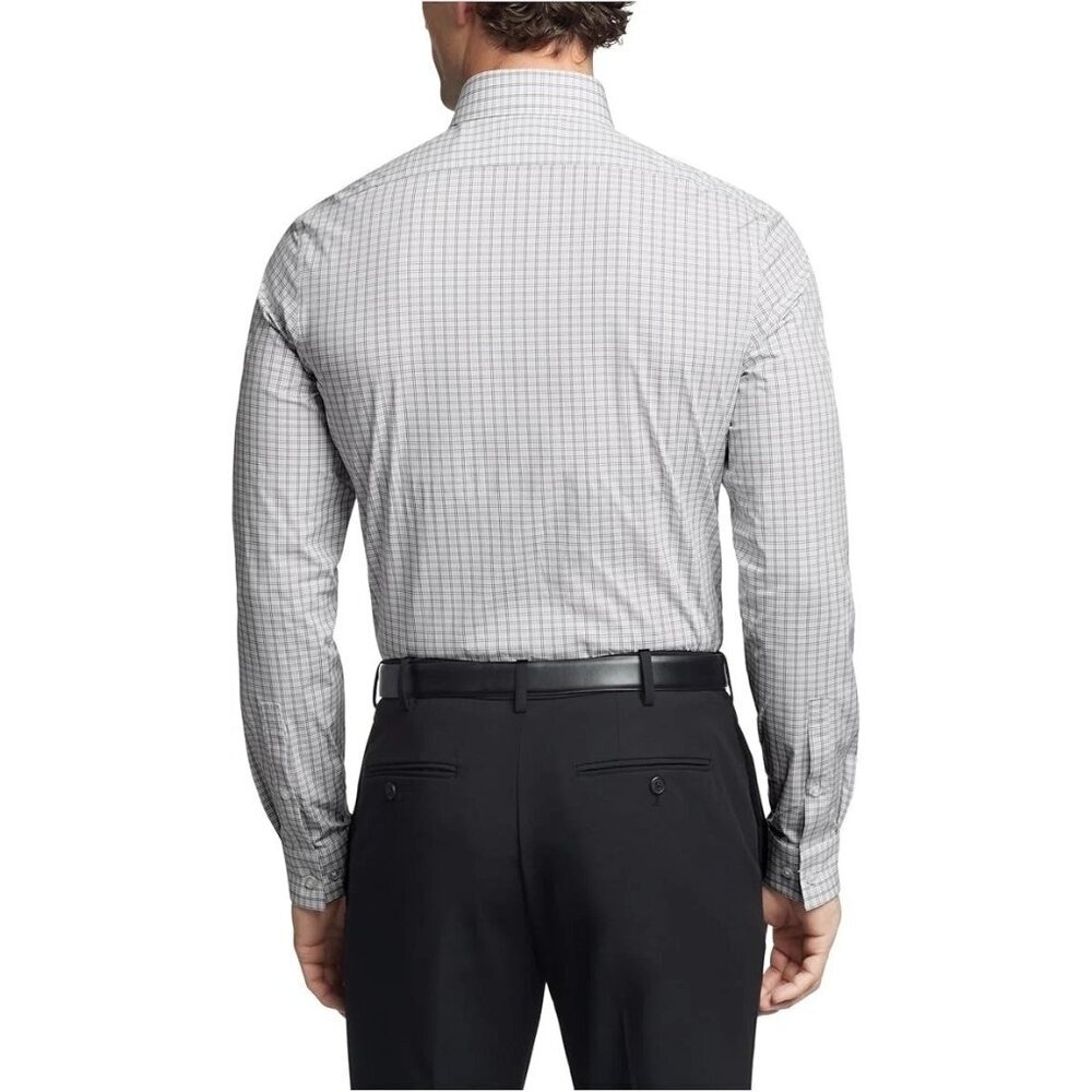 Calvin Klein Men's L Wrinkle-Free Checkered White Black Dress Shirt L1392 - Picture 2 of 8